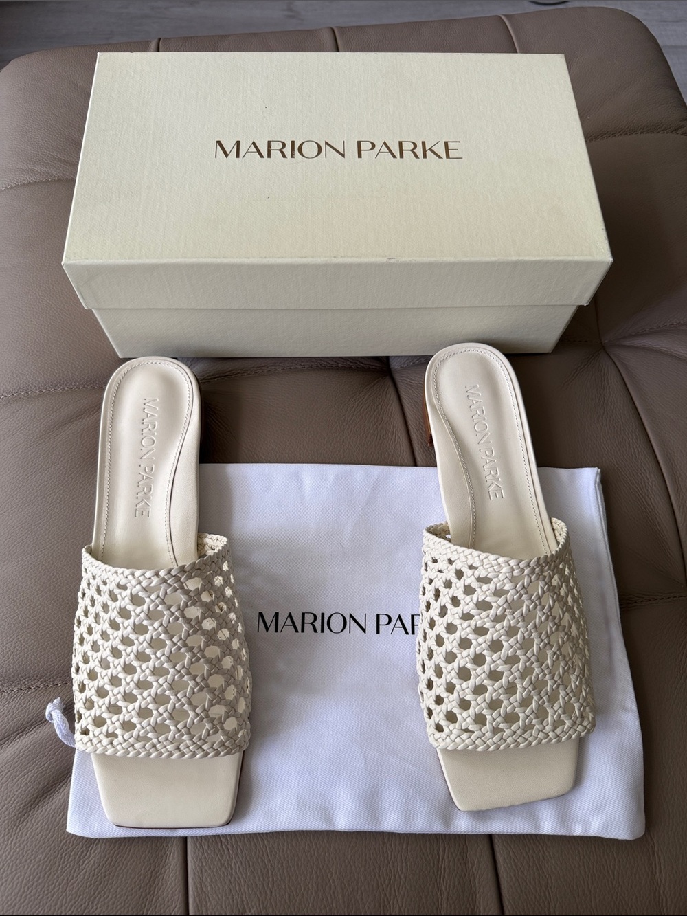 NWT Marion Parke Cream Leather Woven Slide Mules size 11 (41)